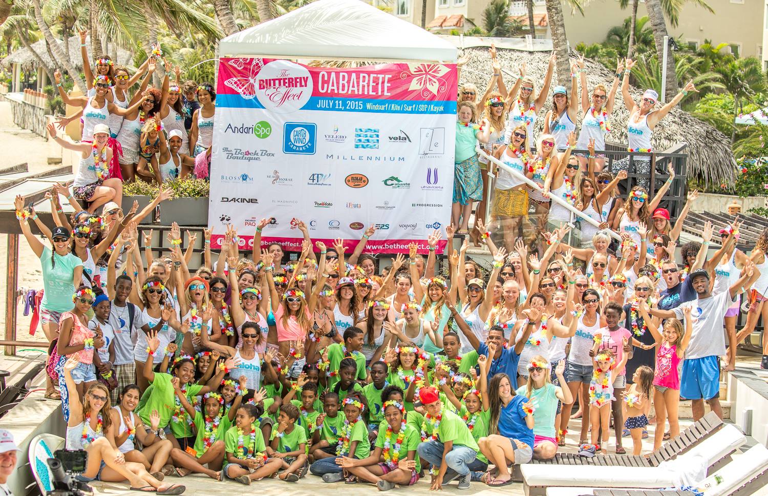 100 girls together in the water for the Butterfly Effect event Cabarete